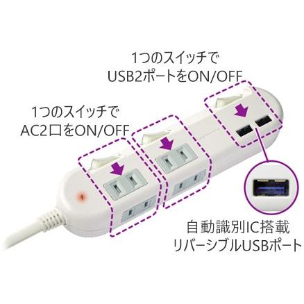 4AC-2USB-3.4A SW 1.2m 雷ガード付 ホワイト AC-011 カシムラ (D) | Kashimura | 01