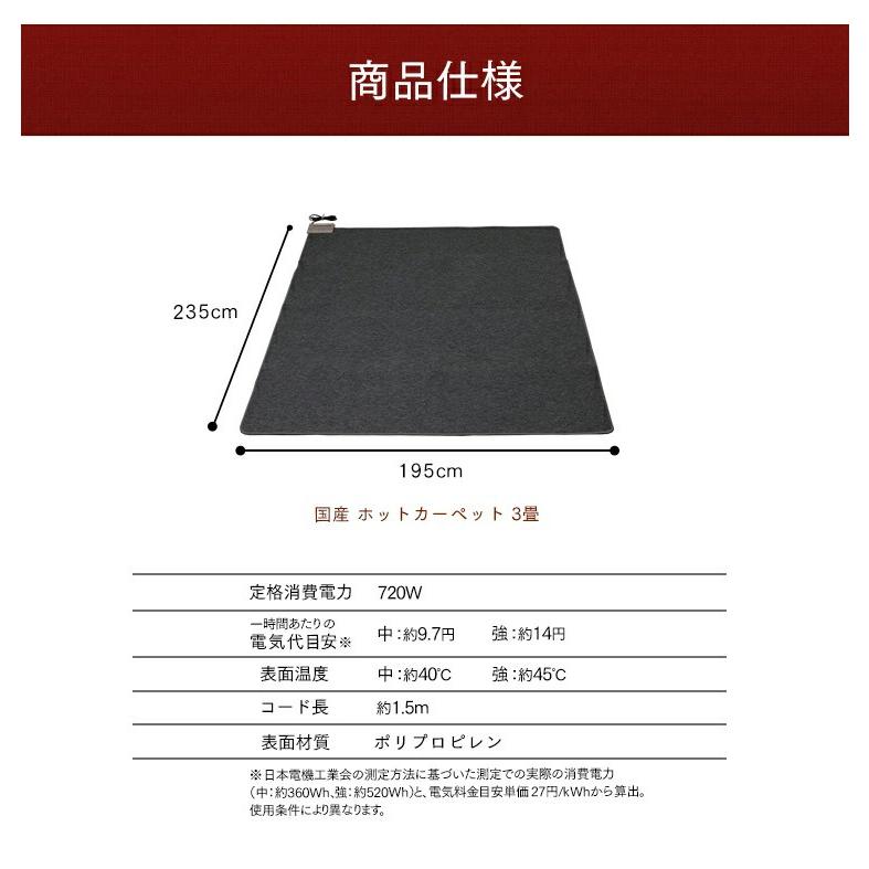 ホットカーペット 3畳 本体 ラグ カーペット おしゃれ 電気カーペット ホットマット 電気マット 暖房 足元 1人用 保温 WHC-305GR |  | 09
