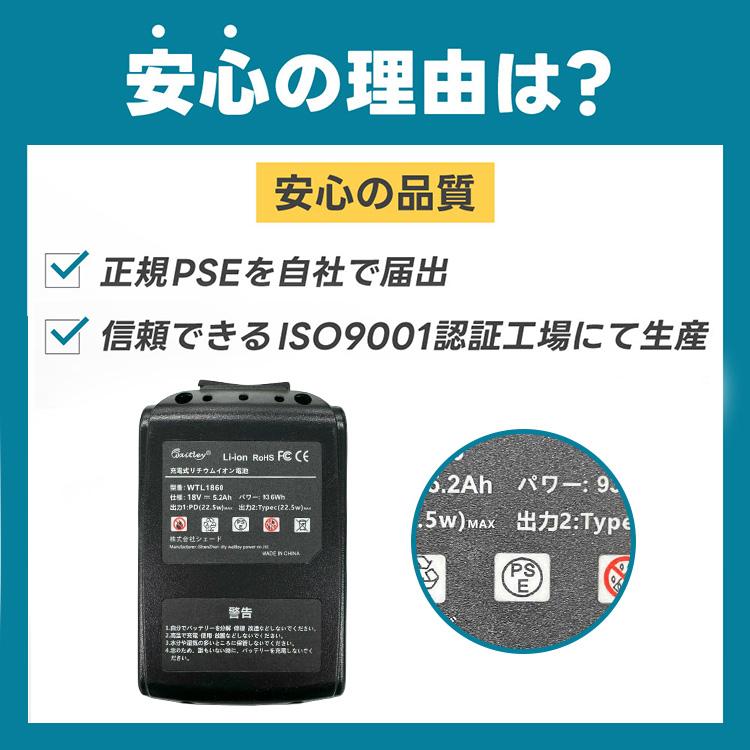 パワフルバッテリー 長持ちバッテリー 過放電防止機能 残量インジケーター 急速充電 実容量5200mAh AERO TOOLS マキタ互換バッテリー5.2Ah Plus AERO TOOLS |  | 06