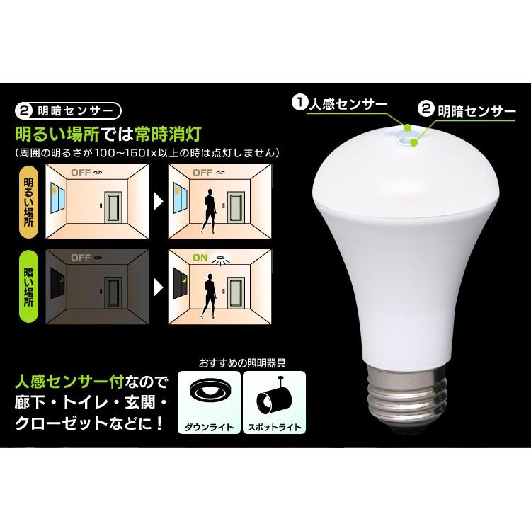 LED電球 人感センサー付 E26 60W 810lm LDR8N-H-S6・LDR8L-H-S6 4個セット アイリスオーヤマ｜joylight｜03