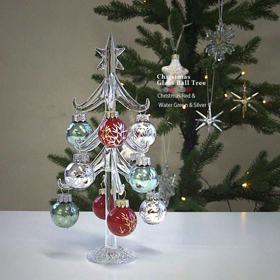ガラス クリスマスツリー クリスマスボール ガラスボールツリーMサイズ・ボール2.5センチ（クリスマスレッド＆ウォーターグリーン＆シルバー