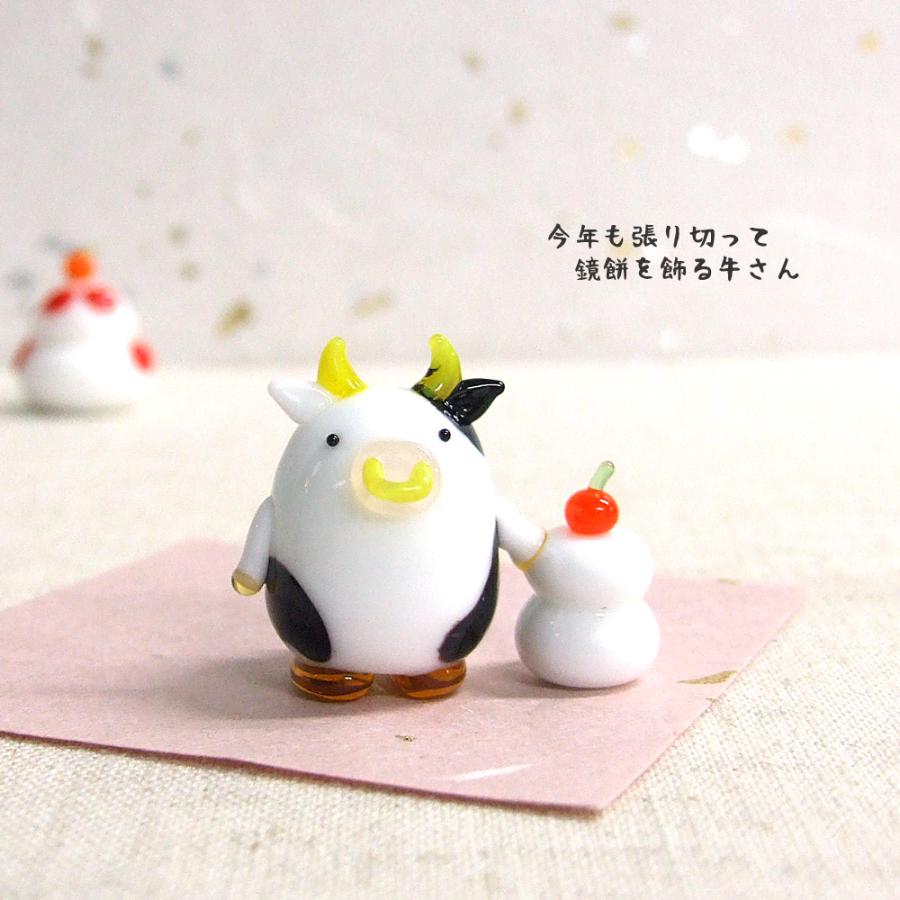 ガラス細工 硝子細工 正月 迎春 丑 牛 鏡餅 和小物 おめでた雑貨 置物 