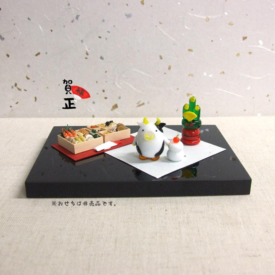 ガラス細工 硝子細工 正月 迎春 丑 牛 鏡餅 和小物 おめでた雑貨 置物