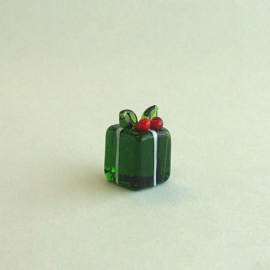 ガラス細工 ミニチュアガラス クリスマス小物 プレゼントボックス