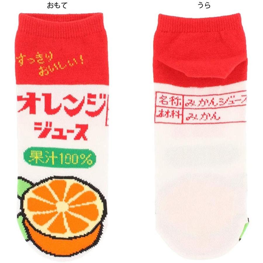 赤と青のストライプソックスとTシャツ　みかん おもしろソックス 靴下 22-25cm レディース 日本製 スニーカー丈