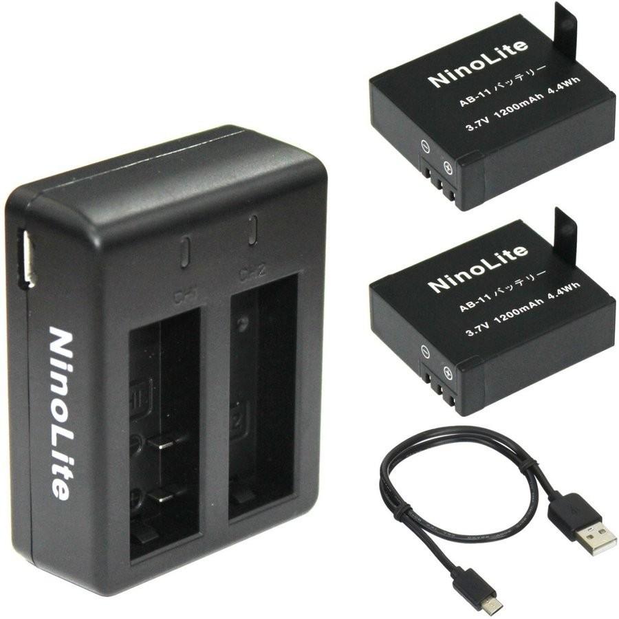 AB11_b アクションカメラ バッテリー 2個 と USB充電器 3点セット