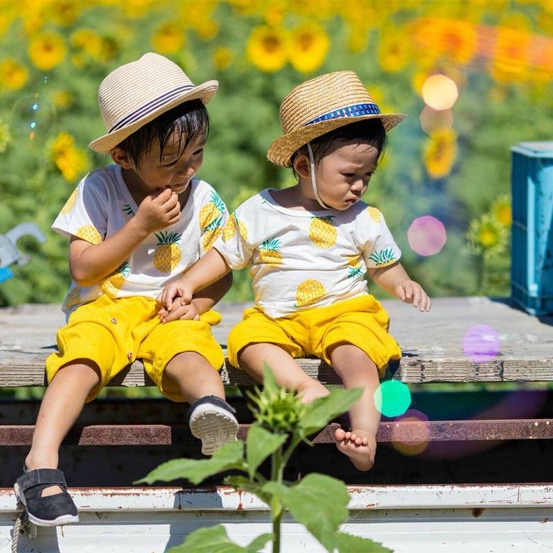 子供服 ベビー服 セットアップ パイナップル柄 上下セット 男の子 女の子 夏 Ｔシャツ 半袖 80 90 100 110 120 | キッズ | 09