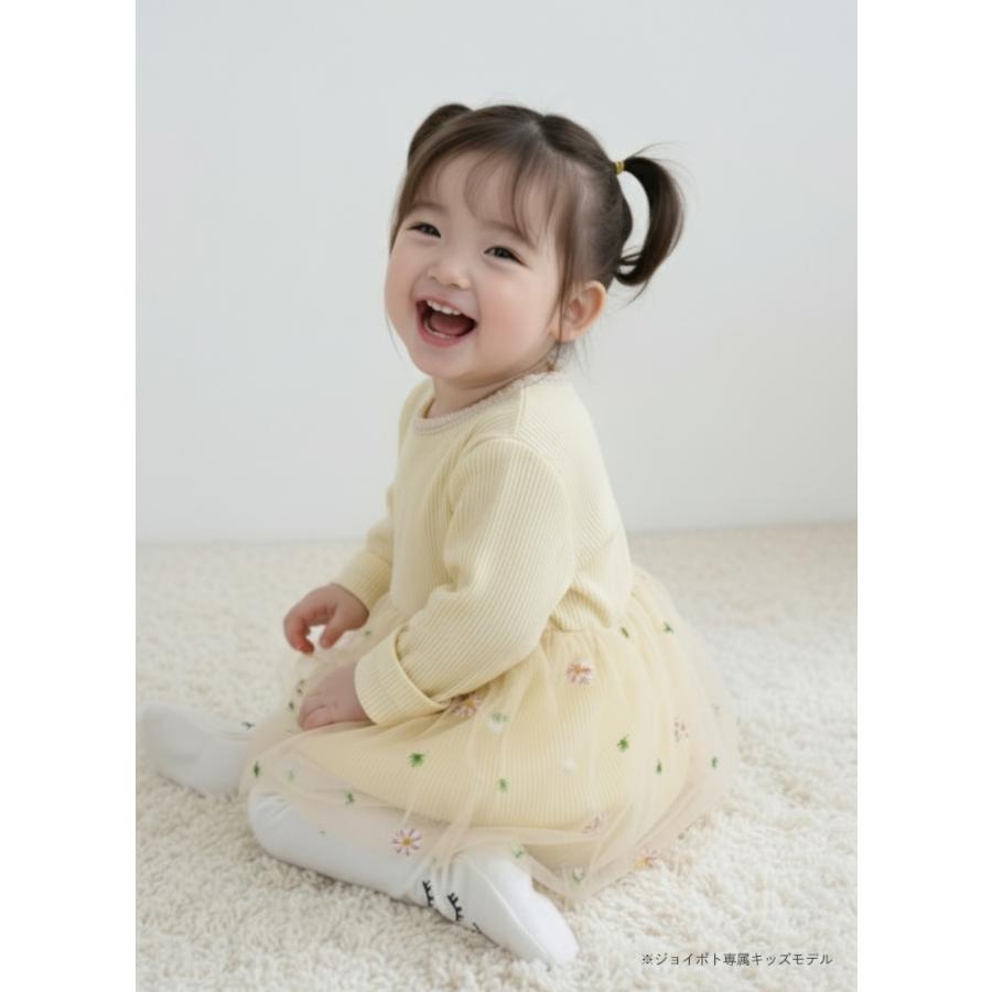 キッズ 花柄 チュール ロンパース ベビー服 女の子 60 70 80 90 長袖