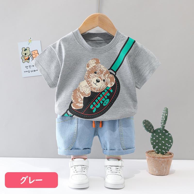 ベビー服 上下セット 男の子 女の子 夏 80 90 100 110 120 セットアップ Tシャツ 半袖 クマ くま 子供服 | キッズ | 06