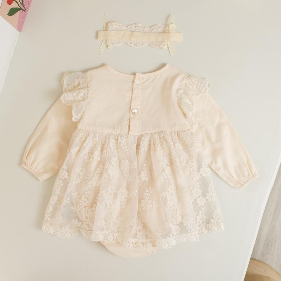 ベビー服 ロンパース 女の子 60 70 80 90 ヘアバンド レース 長袖 出産祝い 赤ちゃん カバーオール 姫 秋 冬 春 | キッズ | 04