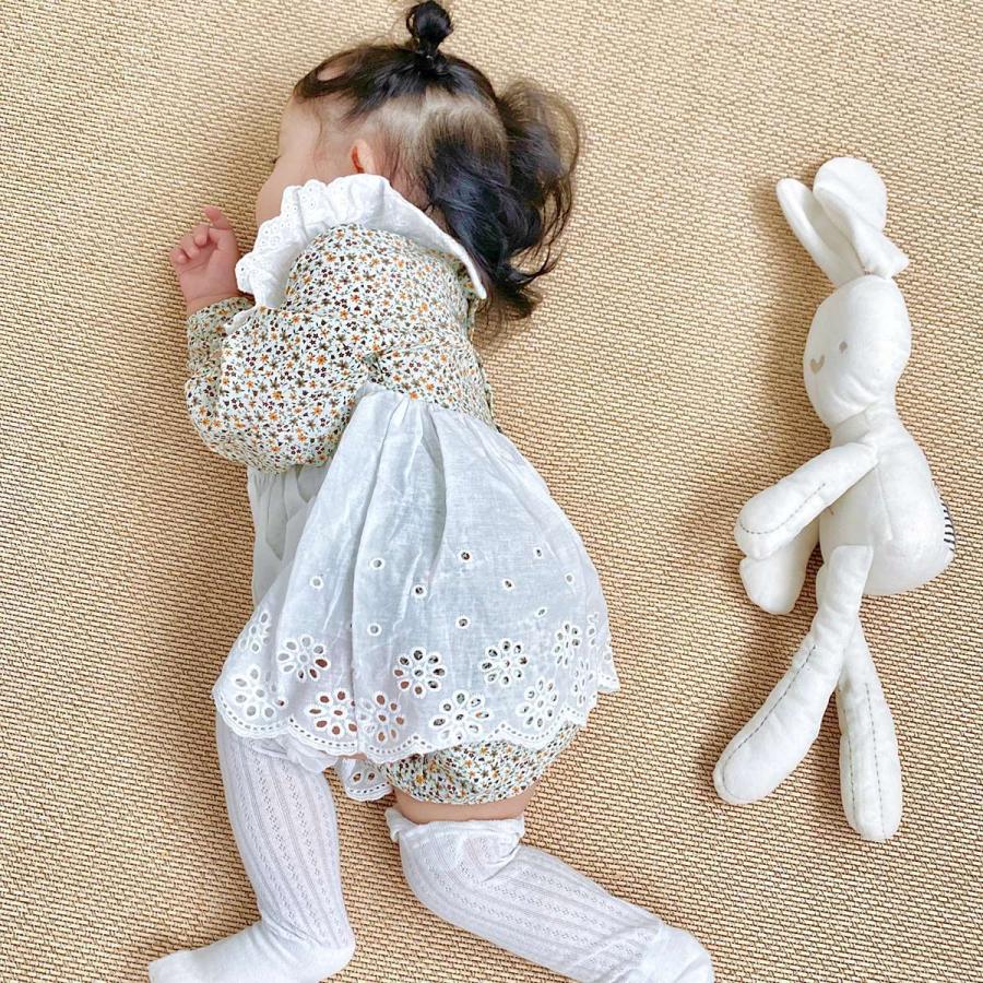 ベビーロンパース 花柄 エプロン フリル 女の子 60 70 80 90 長袖 カバーオール 秋冬 春 新生児 1歳 2歳 誕生日 | キッズ | 12