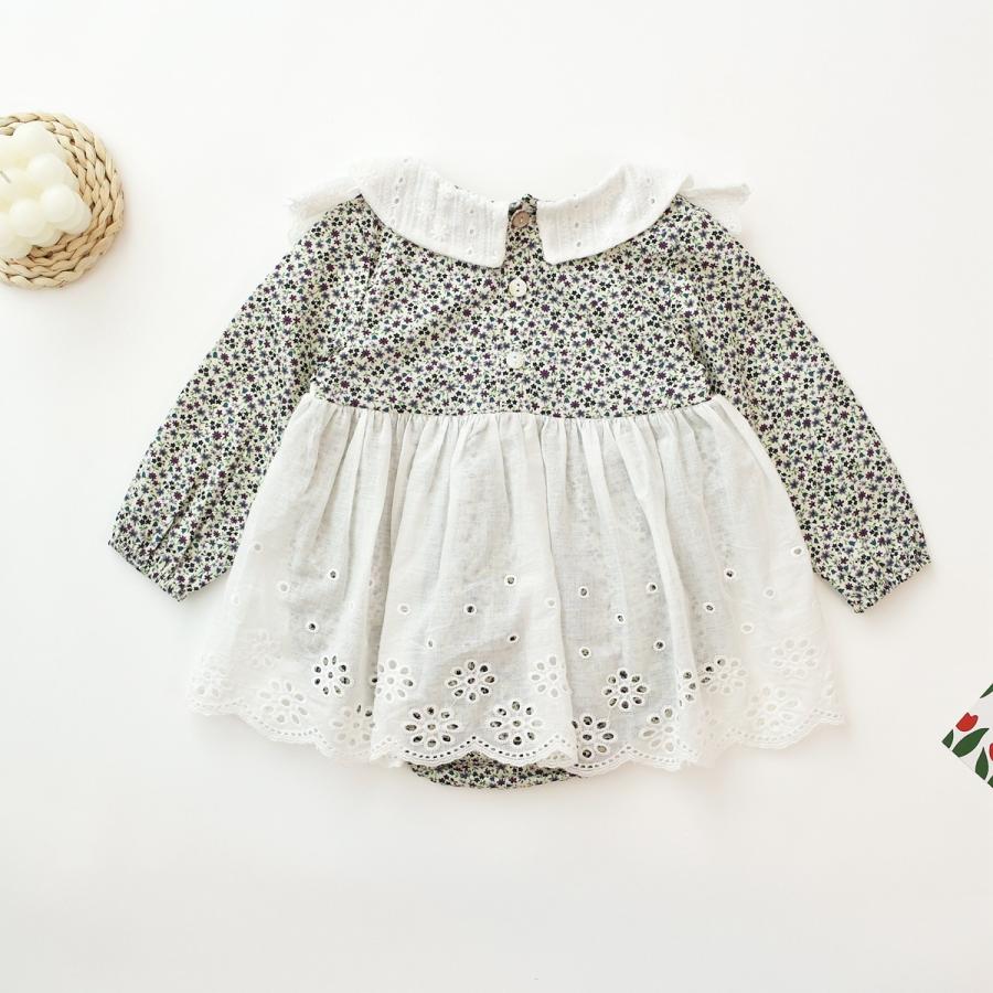 ベビーロンパース 花柄 エプロン フリル 女の子 60 70 80 90 長袖 カバーオール 秋冬 春 新生児 1歳 2歳 誕生日 | キッズ | 07