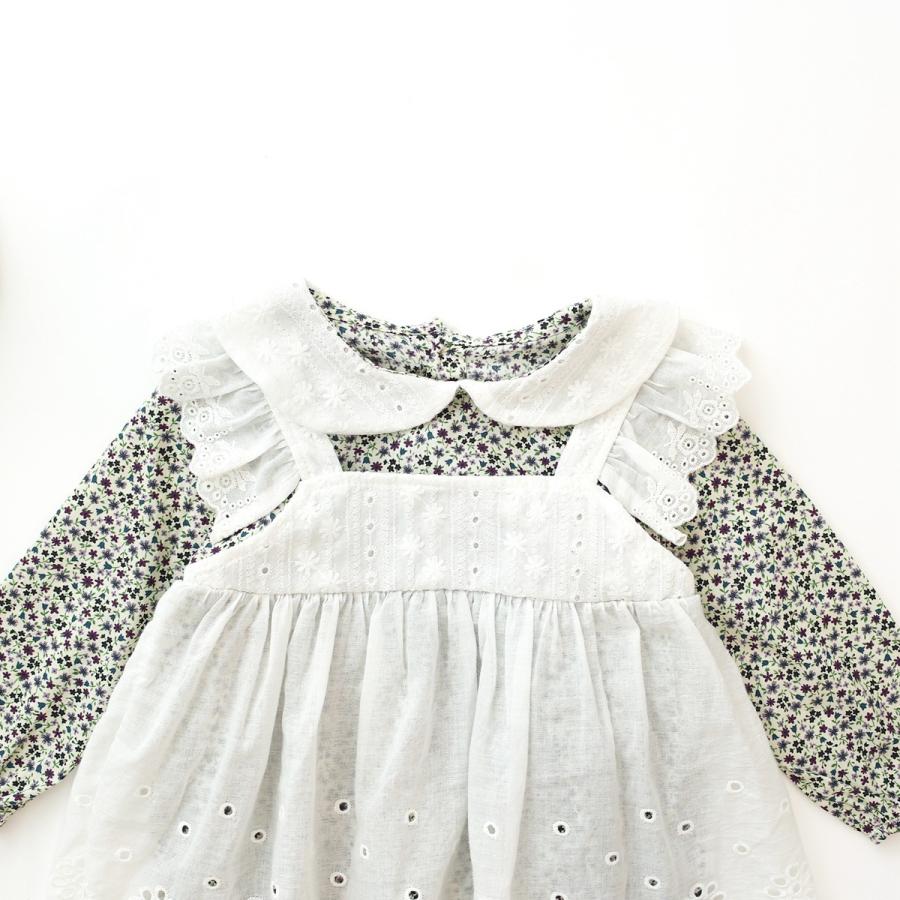 ベビーロンパース 花柄 エプロン フリル 女の子 60 70 80 90 長袖 カバーオール 秋冬 春 新生児 1歳 2歳 誕生日 | キッズ | 08