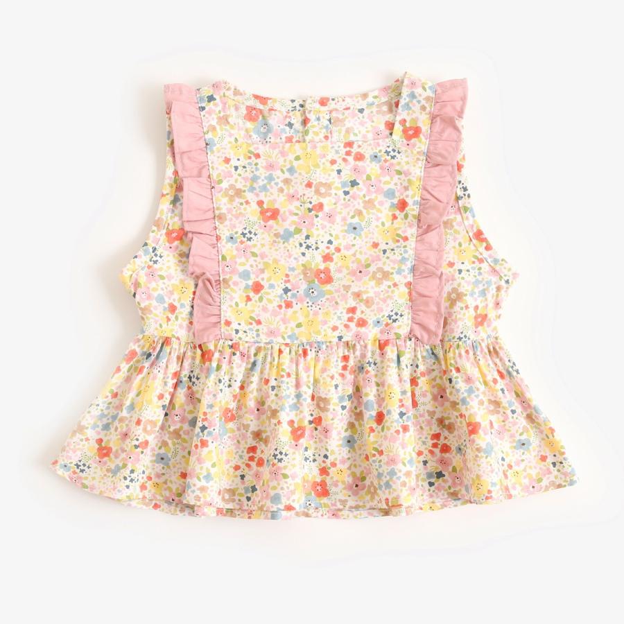 キッズ ベビー 服 セットアップ ノースリーブ 肩フリル 花柄 夏 1歳 2