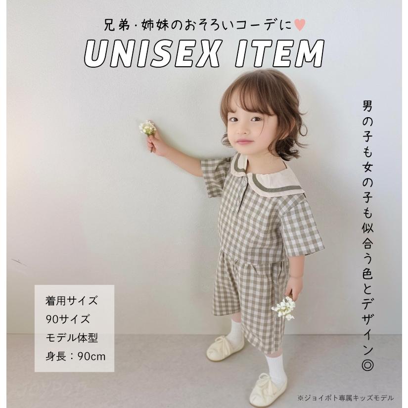 子供服 上下セット 男の子 ベビー服 セットアップ 女の子 シャツ チェック柄 レトロ 夏 春 パンツ 70 80 90 100 | キッズ | 02