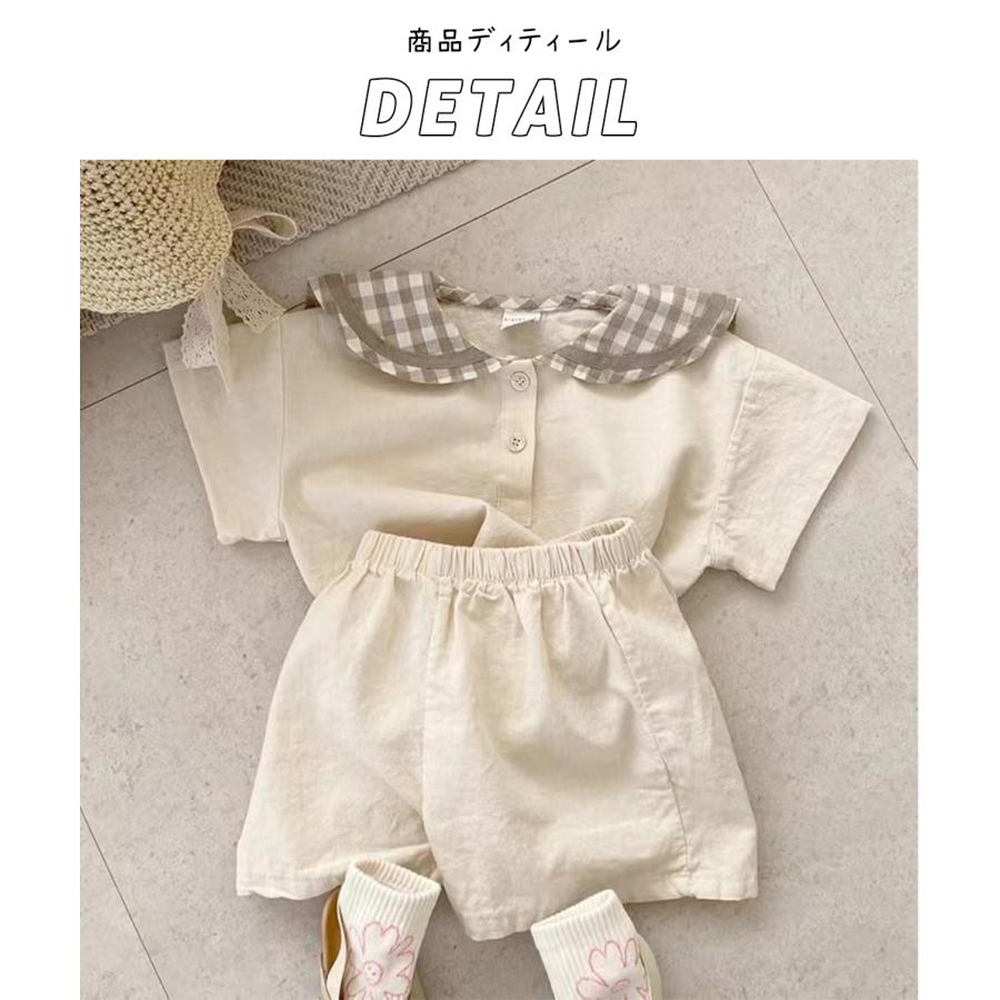 子供服 上下セット 男の子 ベビー服 セットアップ 女の子 シャツ チェック柄 レトロ 夏 春 パンツ 70 80 90 100 | キッズ | 07