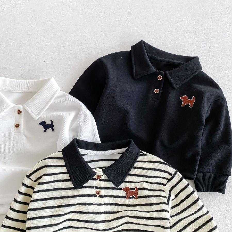 ベビー服 長袖 ポロシャツ ワンポイント刺繍 ボーダー 韓国風 トップス 男の子 女の子 70 80 90 100 110 子供服 | キッズ | 06