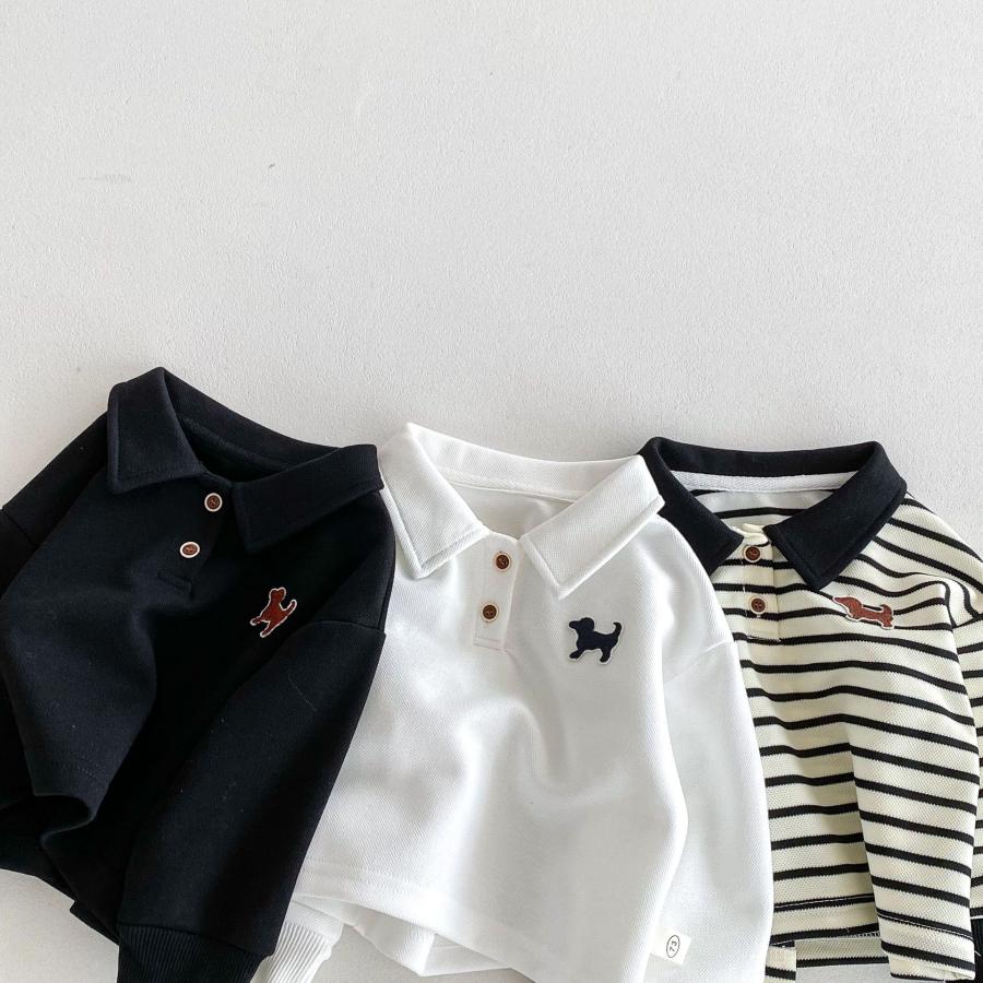 ベビー服 長袖 ポロシャツ ワンポイント刺繍 ボーダー 韓国風 トップス 男の子 女の子 70 80 90 100 110 子供服 | キッズ | 07