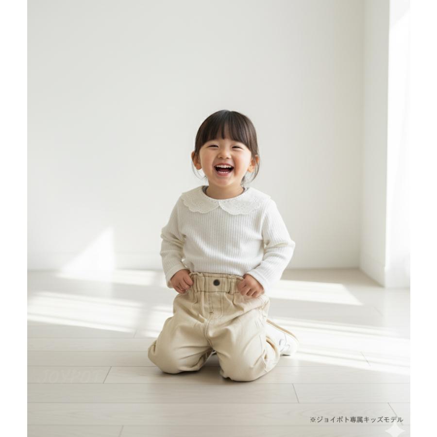 キッズ ベビー服 襟付き レース ニット トップス 長袖 くすみカラー