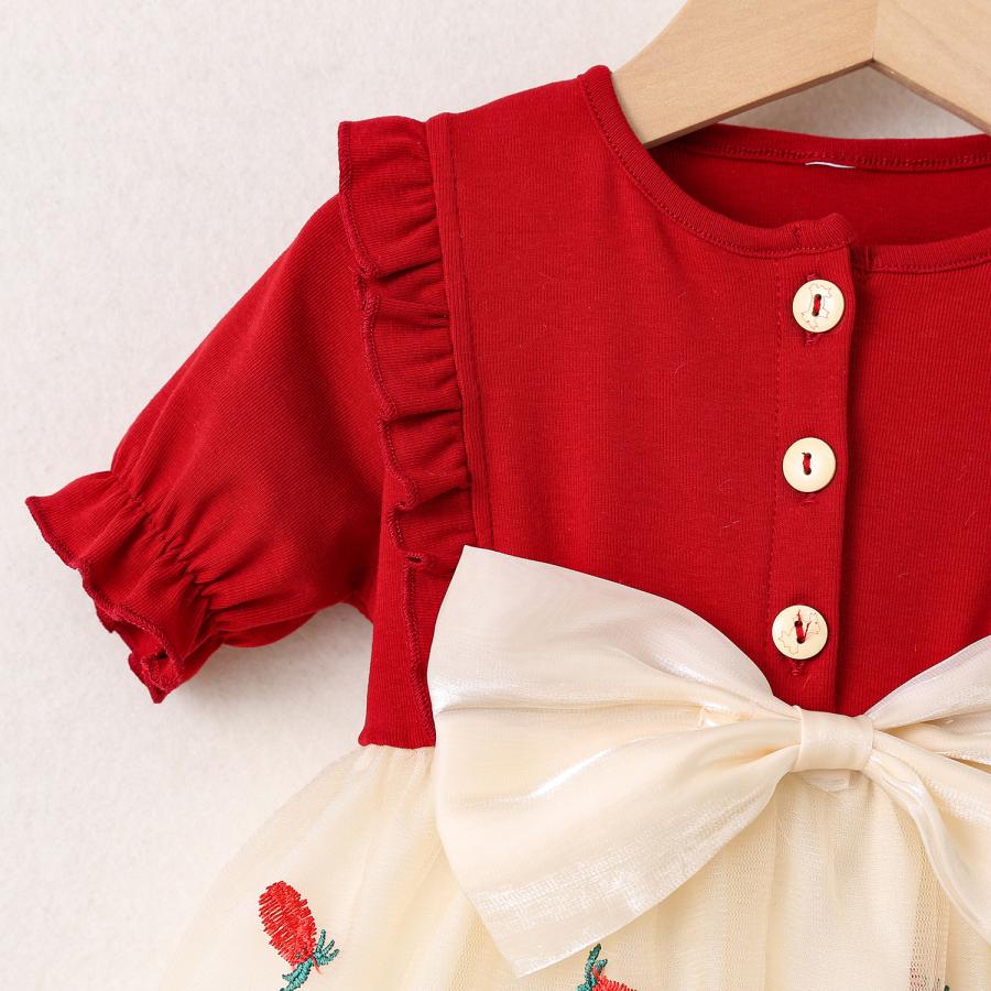 ベビー服 ワンピース 女の子 半袖 いちご柄 刺繍 チュール ドレス 70 80 90 100 誕生日 結婚式 七五三 お祝い 夏 | キッズ | 05