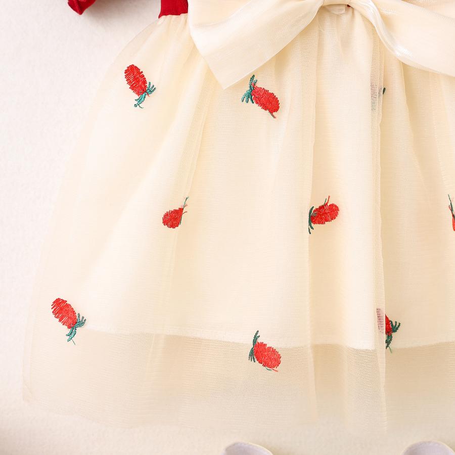ベビー服 ワンピース 女の子 半袖 いちご柄 刺繍 チュール ドレス 70 80 90 100 誕生日 結婚式 七五三 お祝い 夏 | キッズ | 06