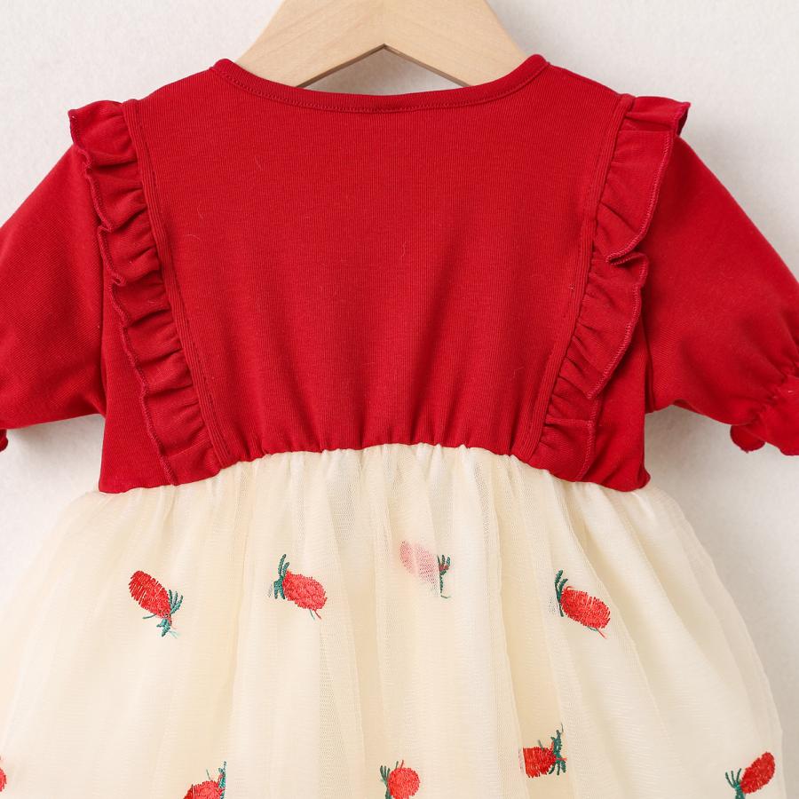 ベビー服 ワンピース 女の子 半袖 いちご柄 刺繍 チュール ドレス 70 80 90 100 誕生日 結婚式 七五三 お祝い 夏 | キッズ | 08