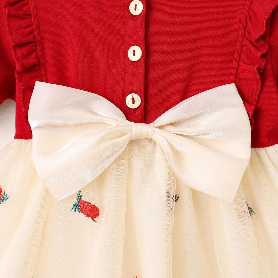 ベビー服 ワンピース 女の子 半袖 いちご柄 刺繍 チュール ドレス 70 80 90 100 誕生日 結婚式 七五三 お祝い 夏 | キッズ | 09