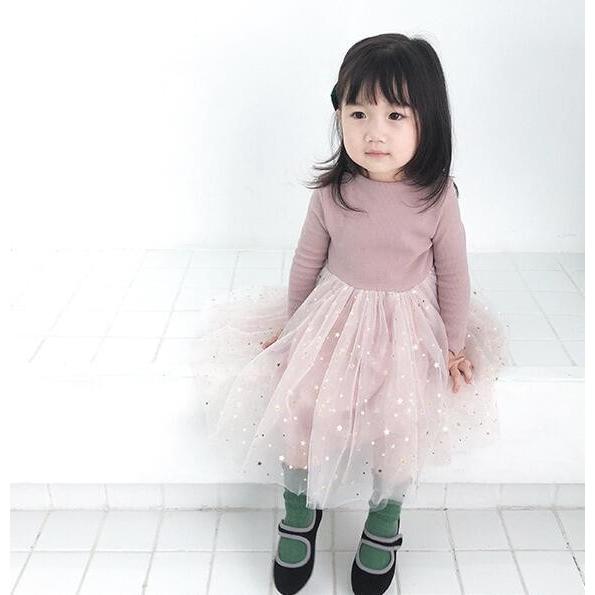 ベビー服 女の子 ワンピース 長袖 ドレス 70 80 90 100 110 子供服 チュール 星 1歳 2歳 誕生日 女のコ服 | キッズ | 05