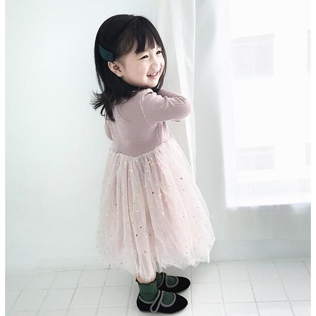 ベビー服 女の子 ワンピース 長袖 ドレス 70 80 90 100 110 子供服 チュール 星 1歳 2歳 誕生日 女のコ服 | キッズ | 06