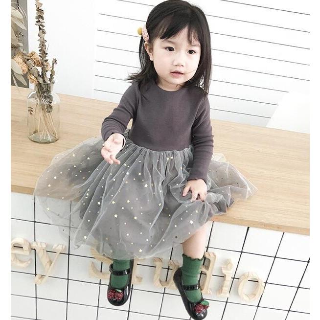 ベビー服 女の子 ワンピース 長袖 ドレス 70 80 90 100 110 子供服 チュール 星 1歳 2歳 誕生日 女のコ服 | キッズ | 07
