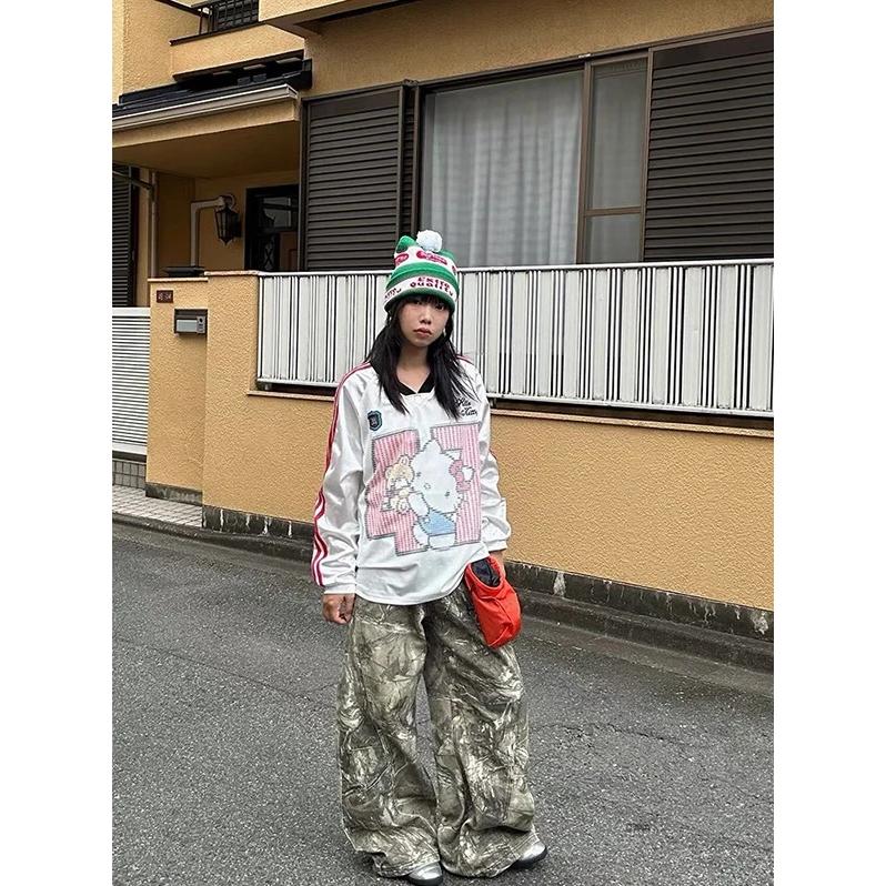 リアルツリー 迷彩柄 ワイド パンツ ピンク ロゴ刺繍 カモフラ 