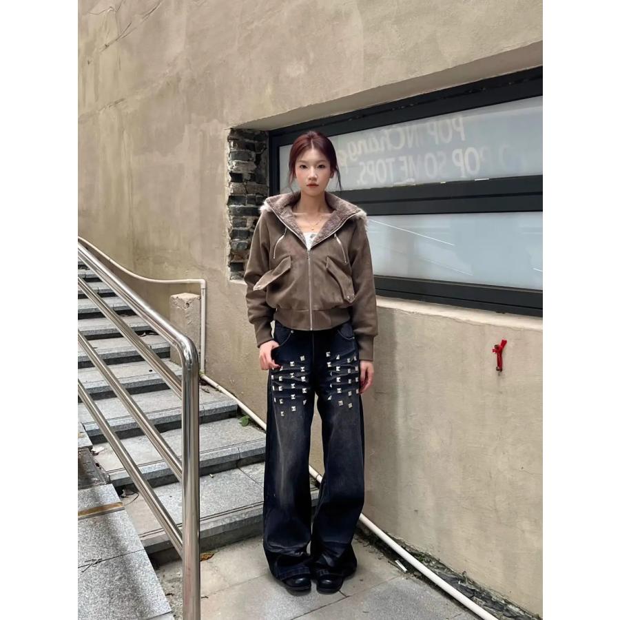 スタッズ デニム パンツ ギミック 韓国 ストリート Y2K ダンス 衣装 K