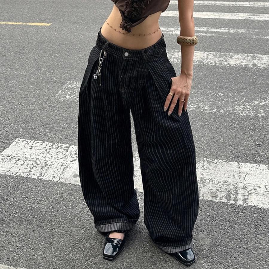 ピンストライプ ワイド スラックス 2タック バルーン パンツ コクーン