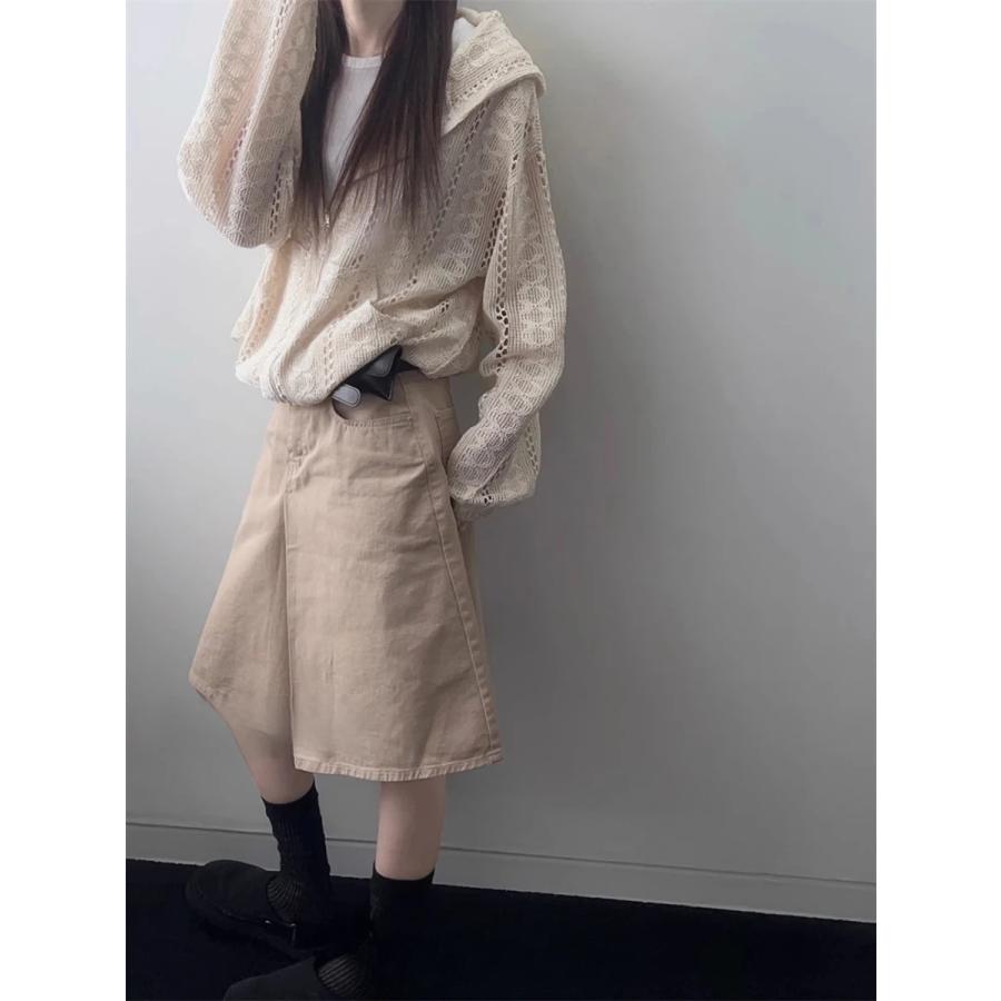 メッシュ サマーニット かぎ編み レース ジップアップ パーカー 