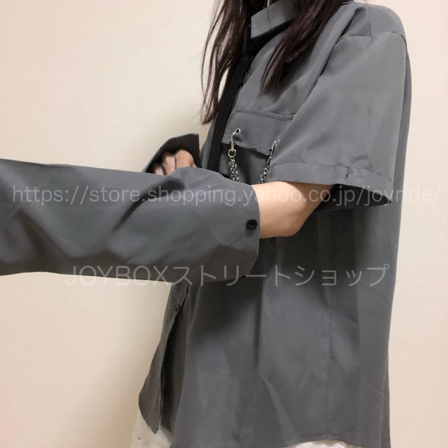 長袖 半袖 シャツ ネクタイ スリット チェーン 韓国 ストリート モード