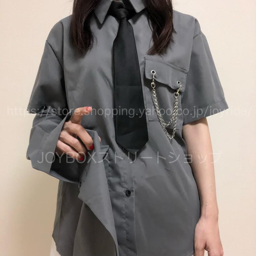 長袖 半袖 シャツ ネクタイ スリット チェーン 韓国 ストリート モード