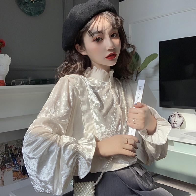 ベロア ブラウス シャツ 韓国 オルチャン かわいい きれいめ 長袖 ストリート 原宿系 ガーリー ハイネック トップス 4t 393 メール便ok 4t 393 Joyboxストリートショップ 通販 Yahoo ショッピング