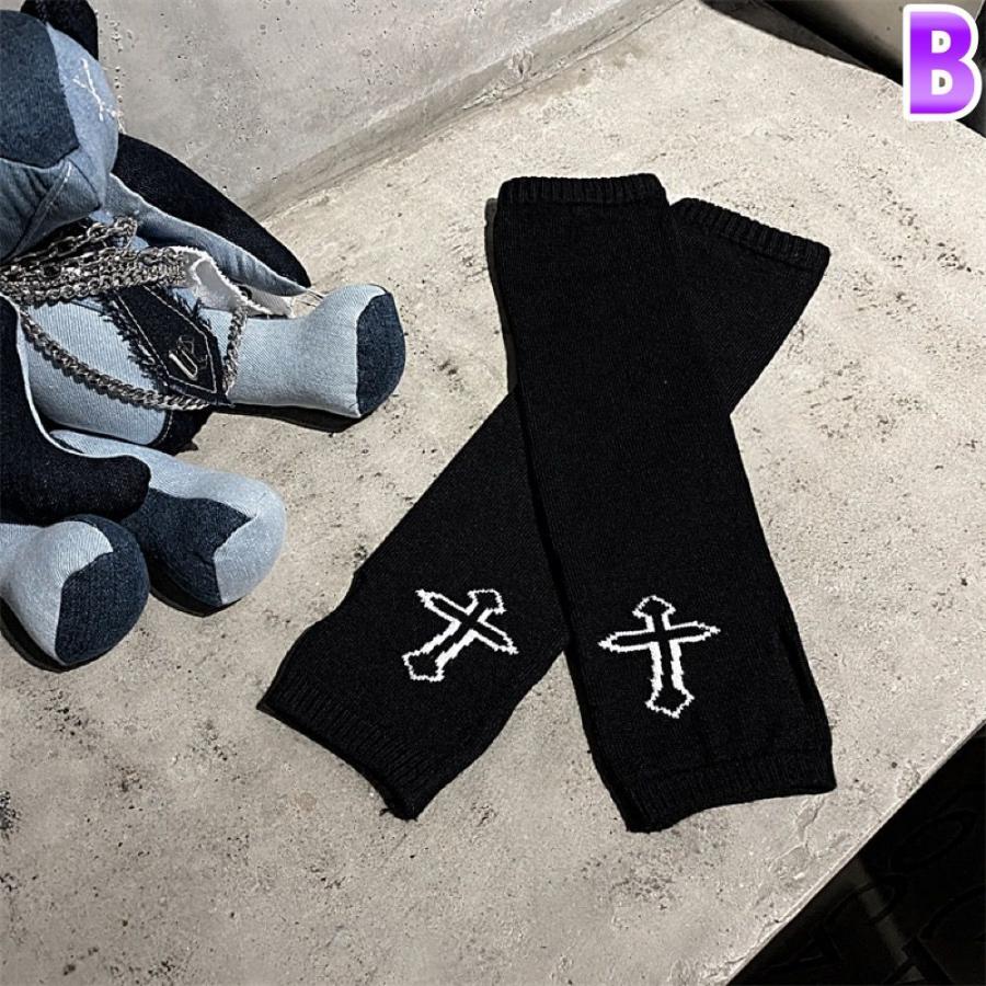 バースデー 記念日 ギフト 贈物 お勧め 通販 アーム ウォーマー クロス 韓国 ストリート K Pop Hiphop 地雷系 オルチャン 原宿 V系 十字架 刺繍 カバー グローブ ダンス 衣装 ニット 5acc 210 メール便ok Aynaelda Com
