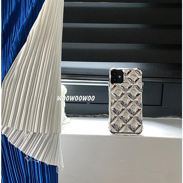 キルティング シルバー メタリック iPhone ケース 韓国