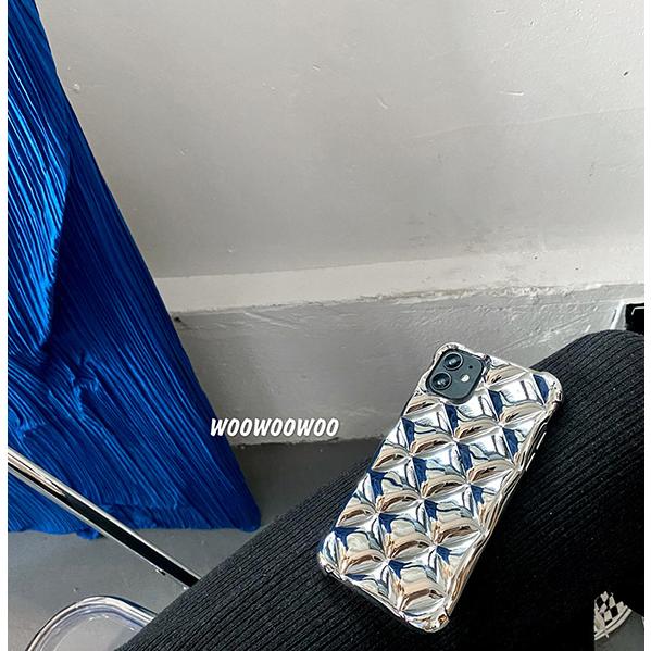 キルティング シルバー メタリック iPhone ケース 韓国