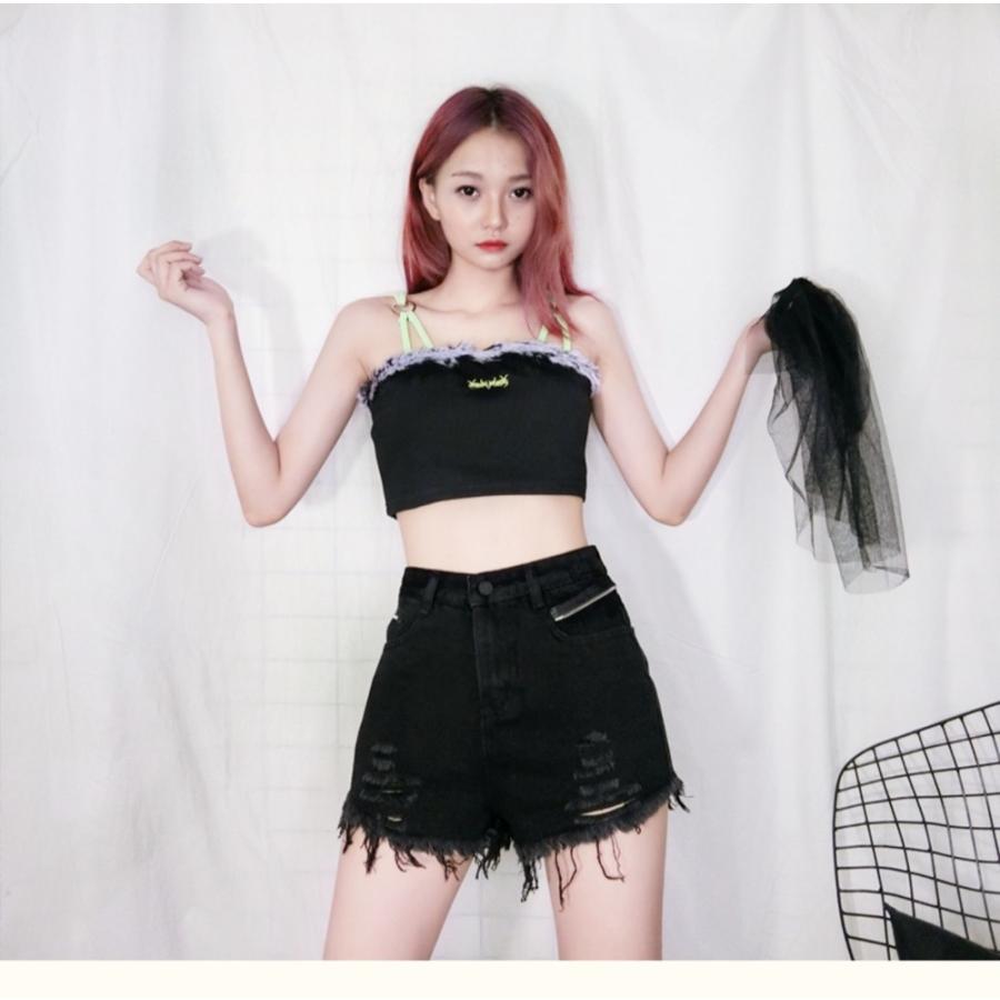 チュール スカート ダメージ デニム ショート パンツ 韓国 ストリート