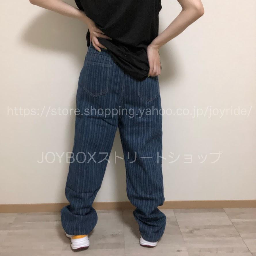 ストライプ柄 デニム パンツ ワイド ジーンズ 韓国 レディース ストライプ柄 デニム パンツ ワイド ジーンズ 韓国 レディース