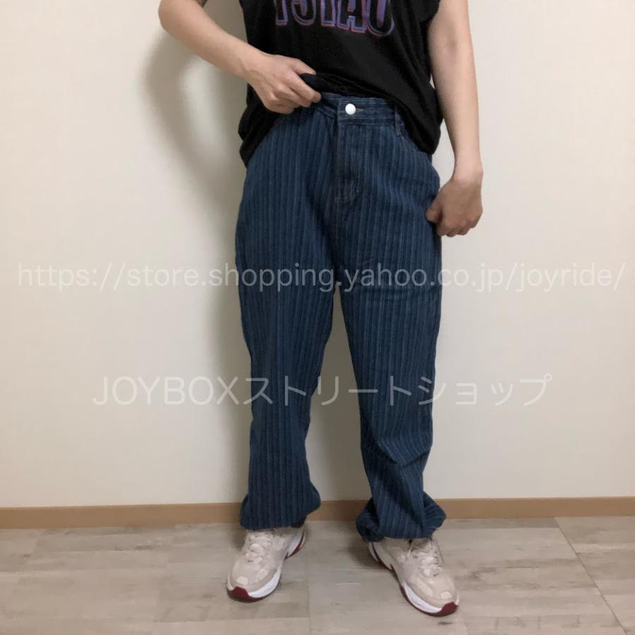 ストライプ柄 デニム パンツ ワイド ジーンズ 韓国 レディース ストライプ柄 デニム パンツ ワイド ジーンズ 韓国 レディース
