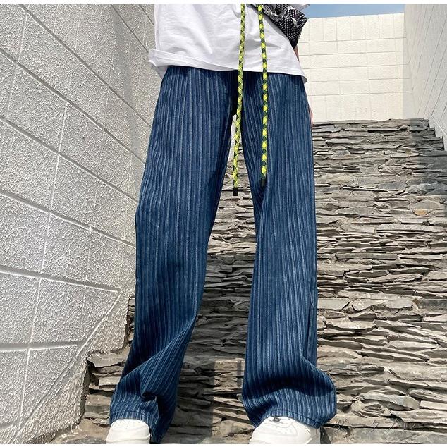 ストライプ柄 デニム パンツ ワイド ジーンズ 韓国 レディース ストライプ柄 デニム パンツ ワイド ジーンズ 韓国 レディース