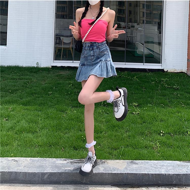 デニム プリーツ フレア ミニ スカート 韓国 ストリート オルチャン