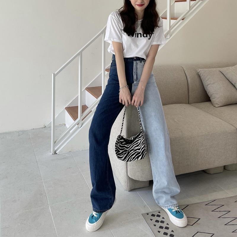 バイカラー デニム パンツ ジーンズ 韓国 ストリート 原宿系 Y2k Hiphop オルチャン メンズライク ダンス 衣装 K Pop レディース 5j 281 5j 281 Joyboxストリートショップ 通販 Yahoo ショッピング