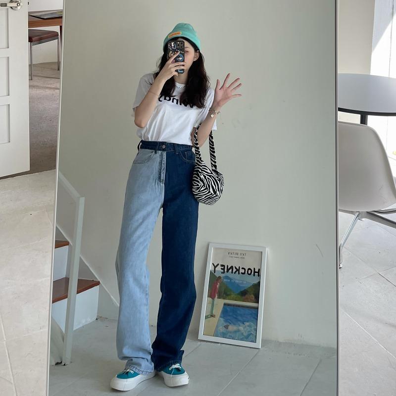 バイカラー デニム パンツ ジーンズ 韓国 ストリート 原宿系 Y2k Hiphop オルチャン メンズライク ダンス 衣装 K Pop レディース 5j 281 5j 281 Joyboxストリートショップ 通販 Yahoo ショッピング