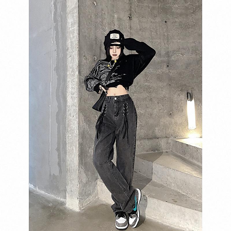 編み上げ デニム パンツ ジーンズ 韓国 レディース ストリート系 編み上げ デニム パンツ ジーンズ 韓国 レディース ストリート系