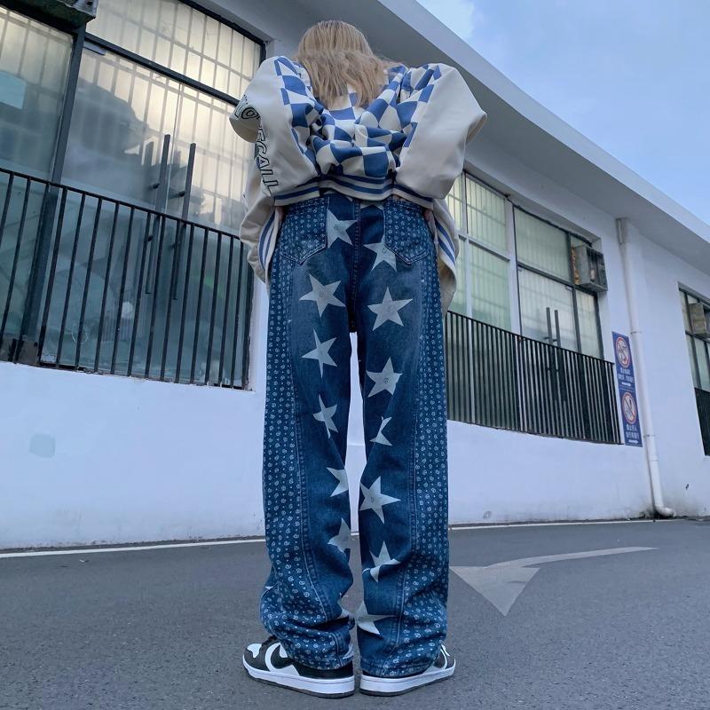 星柄 ペイズリー デニム パンツ ジーンズ 韓国 ストリート Hiphop 原宿系 Y2k K Pop ダンス 衣装 レディース 5j 468 5j 468 Joyboxストリートショップ 通販 Yahoo ショッピング