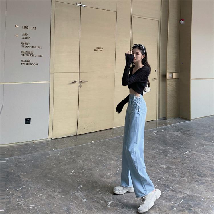 編み上げ チェーン デニム パンツ ジーンズ 韓国 ストリート K-POP Y2K